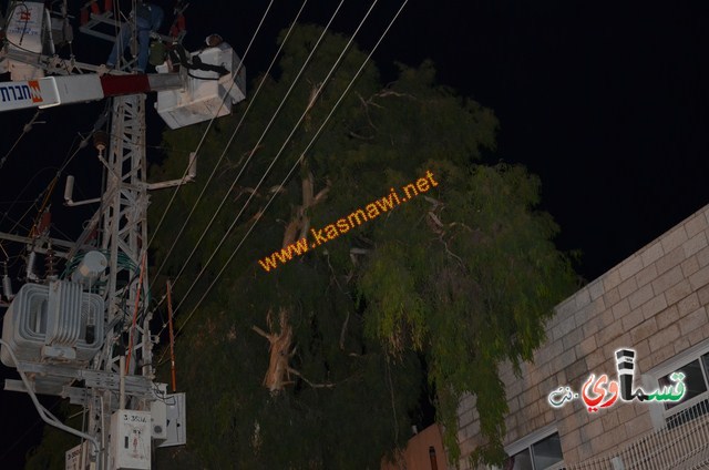 كفرقاسم :اعمال بستنة وقطع الاشجار العالية في المدرسة الغزالية وشركة الكهرباء تفصل الكهرباء عن الحي الغربي وتغلق السلطاني 